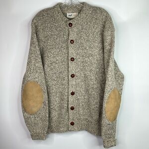 Vintage Winona Knits Oatmeal Patch Elbow Wool Cardigan Sweater Large